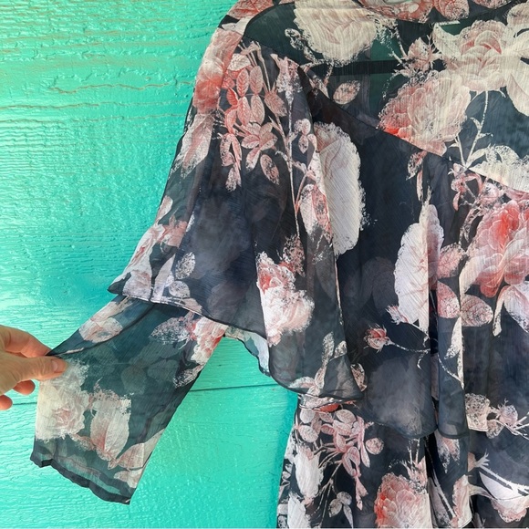 HEMANT AND NANDITA SAMMY SHEER FLORAL TIERED RUFFLE DRESS  SIZE SMALL - Picture 13 of 16